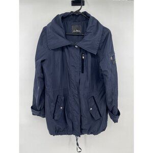 Sam Edelman size M Navy Blue Parka Logo Full Zip Snap Velvet Designer Womens
